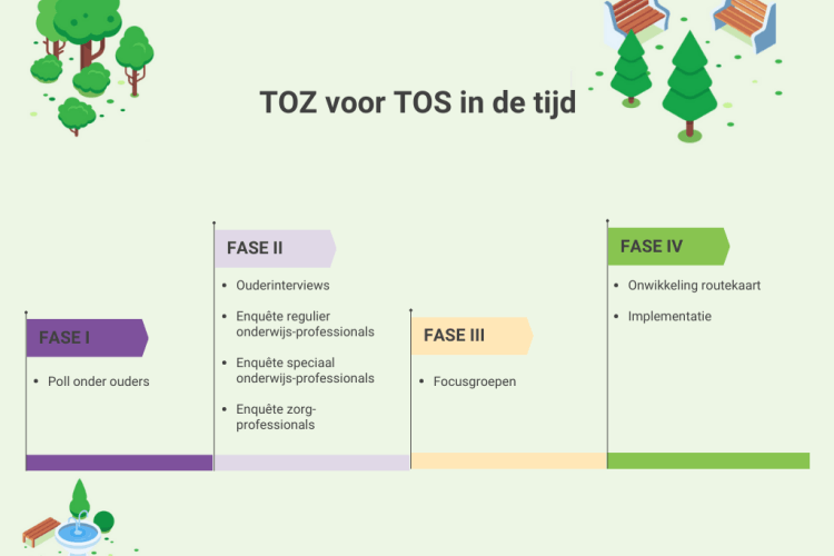 Figuur 2: Tijdslijn onderzoeksactiviteiten project TOZ voor TOS in Fase I-IV