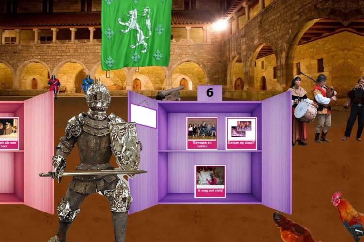 Screenshot uit Leeskilometers met ridder en kasteel