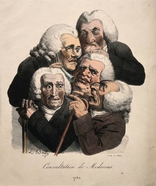 Tekening uit 1760 met artsen in overleg